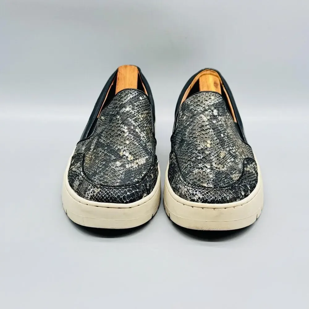 Vionic Shoes Womens 7 Black Leather Snake Print Dinora Boa NBK Slip On Platform